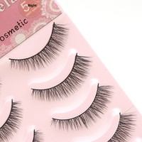 Faux cils de style japonais, 5 paires, à extrémités effilées, volumineux, naturels, épars et denses, 2 styles, bande noire en plastique