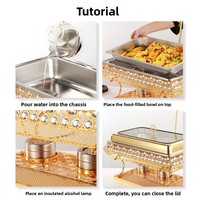 Réchaud de buffet professionnel rectangulaire en acier inoxydable doré de luxe 9L avec couvercle visible pour mariages et événements