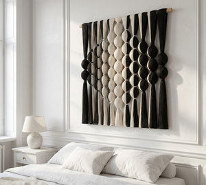 Toile de fond à franges et pompons, style minimaliste européen moderne, color blocking, pour <span class=keywords><strong>balcon</strong></span>, jardin d'herbes aromatiques, art mural décoratif moderne - Product Image 1