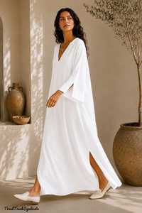 Women's <b>Linen</b> Maxi <b>Dress</b> Comfortable Fashionable Robe Nightwear Regular Fit Flowing <b>Long</b> A-Line Silhouette Breathable - Product Image 5