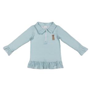 Suéter GT1543 RTS para niña, adorable top verde a rayas con bordado de cachorro, ropa para niños pequeños - Product Image 1