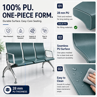 Banc d'attente moderne 3 places pour aéroport, en mousse PU, avec accoudoirs en aluminium et structure en acier, pour espaces publics, hall d'entrée, gare, école, centre commercial