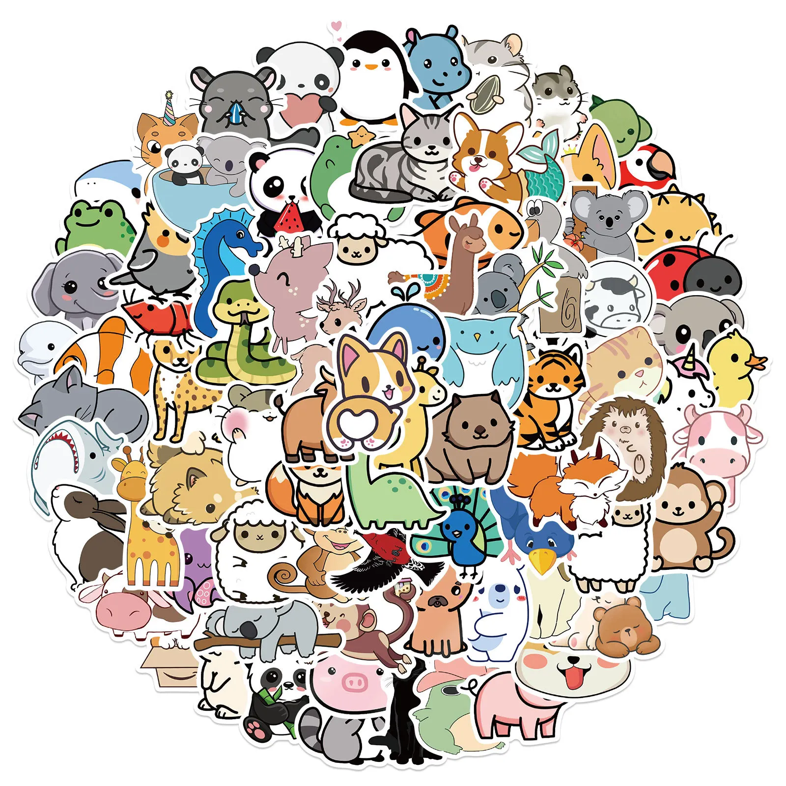 100 PCS Cartoon Dog Cat Natural Animal Stickers Waterproof Luggage Skateboard Laptop Graffiti Anime Stickers