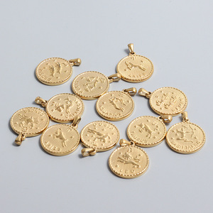 Colgantes de Moneda del Zodiaco |   Dijes de Horóscopo de Acero Inoxidable Chapados en Oro PVD de 18K para la Creación de Joyería DIY |   Impermeable e Hipoalergénico - Product Image 2