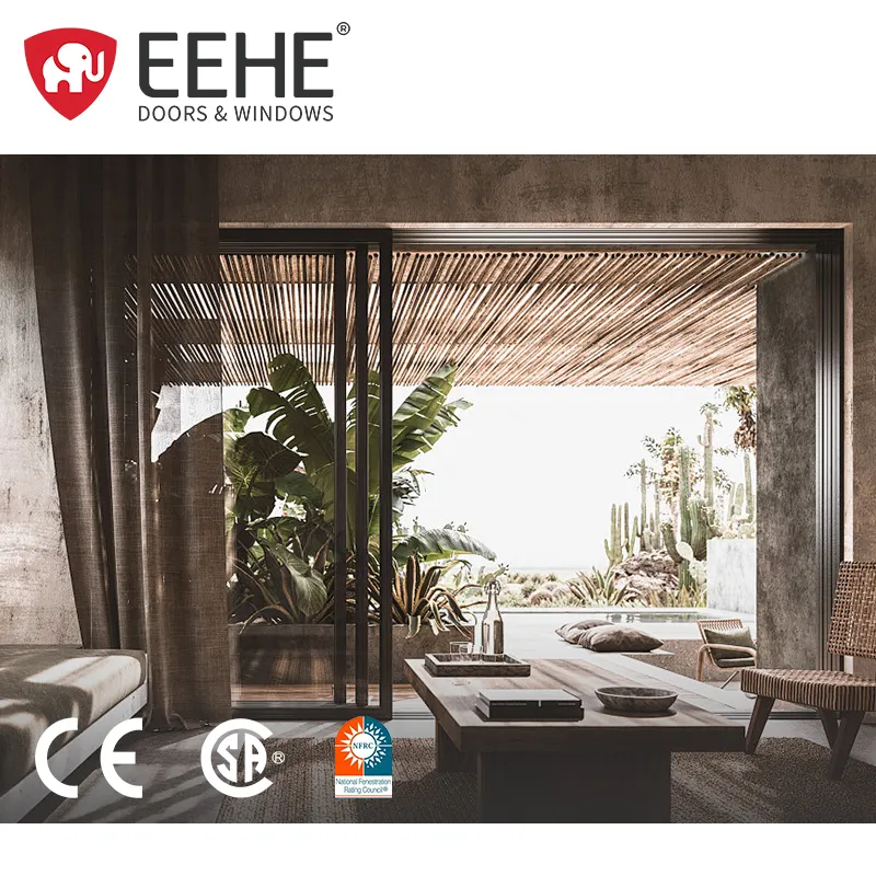 EEHE NFRC certificate porte scorrevoli con doppi vetri in alluminio balcone temperato insonorizzato porte scorrevoli