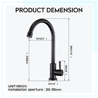Vente directe usine - Robinet mélangeur de cuisine monocommande noir en acier inoxydable 304, eau froide, style classique moderne pour hôtels