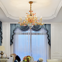 Lustre en céramique à fleurs de rose française, salon, duplex, villa, style classique, luxe, laiton, luminaire décoratif suspendu