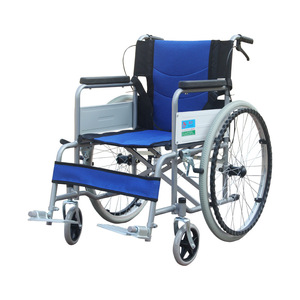 Silla de ruedas manual Kaizhi, plegable, ligera, con estructura de acero, asiento azul, para ancianos y personas con discapacidad, ayuda para la movilidad. - Product Image 1