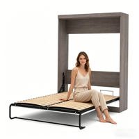 Lit escamotable double queen king escamotable de luxe moderne Cadre en bois pliable avec drap Lits escamotables en bois contemporains au design