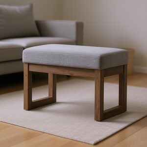 Milltown <b>Small</b> Grey <b>Footstool</b> Ottoman Bench Wood Fabric Contemporary Living Room Furniture Home Stool - Product Image 2