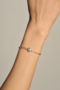 14K 18K Gold Chain Bracelet Geometric Link <b>Bangle</b> for Women Gift Party Jewelry A round bezel <b>set</b> diamond pendant, - Product Image 3