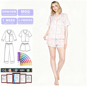 Wholesale Cotton print organic cotton Short Sleeved Shorts Pajama Sets <b>for</b> Women's <b>Summer</b> Breathable Two-piece Set Home Clothing - Product Image 1