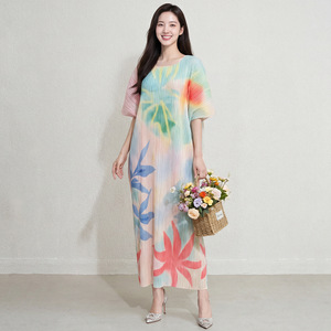 Robes décontractées longues pour femmes grandes tailles, style européen et américain, plissées irrégulièrement, 100% coton - Product Image 1