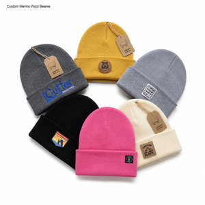 Fabricants professionnels de bonnets tricotés sur mesure, bonnets d'hiver pour hommes en laine mérinos et acrylique, sans démangeaisons, à revers, pour le <span class=keywords><strong>ski</strong></span> - Product Image 1
