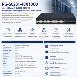 RG-S6231-48XT8CQ 48x10GBase-T 8x100G QSFP28 Enterprise L3 Managed <span class=keywords><strong>ToR</strong></span> Rechenzentrum-Switch - Product Image 1