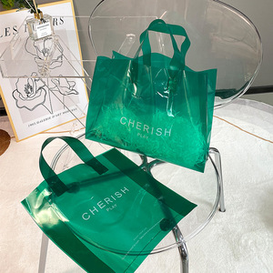 Bolsa de plástico transparente translúcida YC con asa, Impresión de logotipo personalizado, regalo de compras, zapatos, bolsa de compras para embalaje de <span class=keywords><strong>ropa</strong></span> - Product Image 4