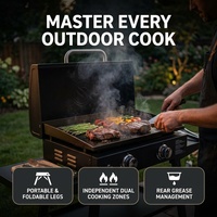 Grill à gaz avec grande surface de cuisson de 497 pouces carrées, 32000 BTU, double brûleur, en acier inoxydable 304, avec support pliable