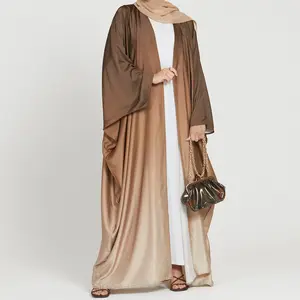 Vêtements musulmans traditionnels de couleur dégradée de l'Aïd Abaya ouverte pour musulmanes Robe longue musulmane Abaya pour femmes à Dubaï