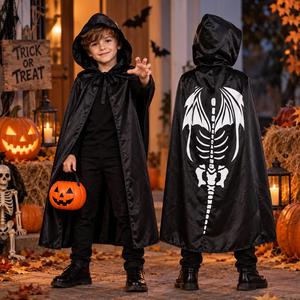 Party Skeleton Cape Black Ghost for Children&Adult Halloween Cosplay Costume <b>Hooded</b> <b>Cloak</b> - Product Image 4