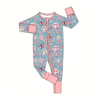 Baju Terusan Bayi Balita Desain Serat Bambu Unisex untuk Musim Semi Gugur Motif Semanggi Bodysuit Lengan Panjang Resleting Depan