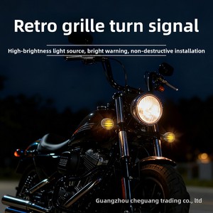Accessoires moto rétro - Style Cruiser <span class=keywords><strong>Chopper</strong></span> - Modifications - Grille jaune - Clignotants LED pour les virages - Product Image 1