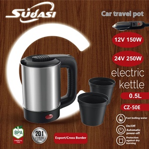Portable 500mL Electric <strong>Kettle</strong> Cup Small Capacity Stainless Steel Car Base USB Power 12V/24V Household Cigarette Charging <strong>Plug</strong> - Product Image 2