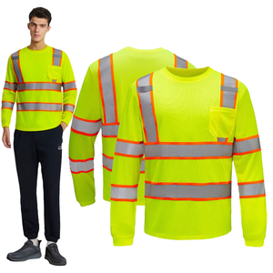 Chemise de travail de sécurité en polyester respirant et imperméable à manches longues, jaune orange noir haute visibilité - Product Image 1
