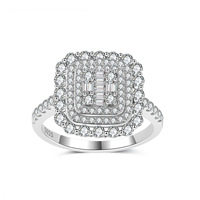 Bague en argent S925 avec moissanite en forme de cube, bague de fiançailles pour femme, luxe léger, entièrement sertie de moissanite, bague tendance