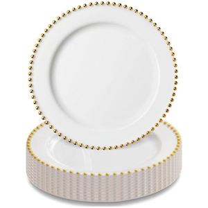 7.5 Inch Plastic Dessert <b>Plates</b> with Gold Beads White Clear Salad <b>Plates</b> Bulk Disposable Tableware for Catering Events - Product Image 1