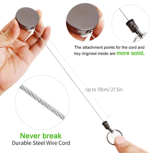 Wholesale Retractable Metal Wire Keychain Pull Badge Reel Heavy Duty ID Lanyard <b>Name</b> Tag Card Holder Key <b>Ring</b> Outdoor Tool - Product Image 2