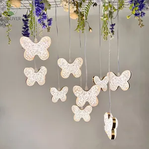Wholesale 10heads acrylic transparent butterfly chandelier Creative crystal hanging lamp wedding decorations with starry lights
