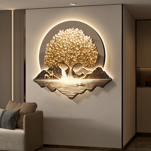 Quadro 3D con Albero della Fortuna Dorato, Decorazione Murale <span class=keywords><strong>per</strong></span> <span class=keywords><strong>Soggiorno</strong></span>, Sfondo Divano, Moderno Dipinto Luminoso di Lusso con LED - Product Image 1