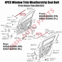 Ensemble de 4 pièces de joints de feutres de balayage de fenêtre extérieure pour Nissan Tiida hayon 5 portes 2004-2010 remplacer #80820/82820-ED000