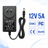 Conception professionnelle Conforme à la norme RoHS Alimentation électrique 12V 5A Prise AU/UK/EU/US 5,5x2,5 mm 60W Adaptateur secteur AC/DC