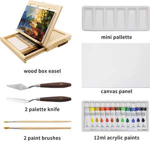Портативный деревянный мольберт Huashen, набор для рисования 12 видов цветов, 2 кисти, палитра и нож, подходит для взрослых, художников, детей - Product Image 5