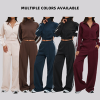 Ensemble de 2 pièces pour femmes, pull respirant en polyester/coton, contraste de couleurs, taille élastique, ample, décontracté, confortable, ensemble de yoga d'extérieur