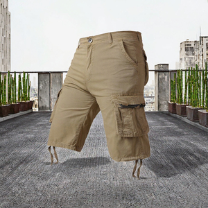 Shorts cargo pour homme, couleur unie, en toile respirante, taille mi-haute, fermeture boutonnée, shorts décontractés de style bermuda avec poches - Product Image 2