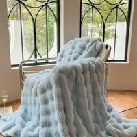 Jeté de luxe en fausse fourrure de lapin, super confortable, anti-acariens, pour l'hiver, uni, teint, épais, en polyester, pour canapé, lit, bureau