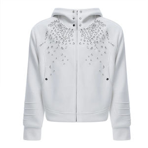 Sweat à capuche <span class=keywords><strong>de</strong></span> luxe personnalisé pour homme, style streetwear, avec strass, fermeture éclair, en molleton épais - Product Image 2