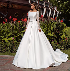 NDB10033 Vente en gros Dernières robes <span class=keywords><strong>de</strong></span> mariée sexy à manches longues, design blanc, traîne, robes <span class=keywords><strong>de</strong></span> soirée, robes <span class=keywords><strong>de</strong></span> mariée - Product Image 4