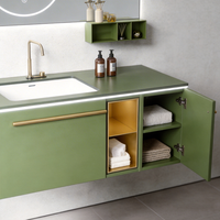 Meuble de salle de bain en acier inoxydable en gros, en promotion, avec miroir LED à fonction de gradation tactile et vasque en céramique