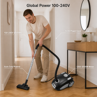 Aspirateur à cartouche silencieux 70 dB, aspiration 180 W, 17 kPa, sac de 4 L, filtre HEPA F7 lavable, tuyau pivotant à 360 degrés, interrupteur à pédale