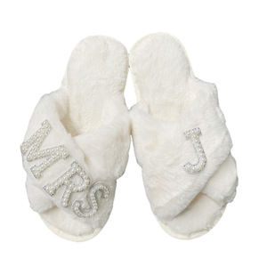 Pantuflas de boda para mujer, novia, dama de honor, hago diapositivas, piel de conejo sintética, suela antideslizante, regalo de boda, zapatillas deslizantes con los dedos abiertos