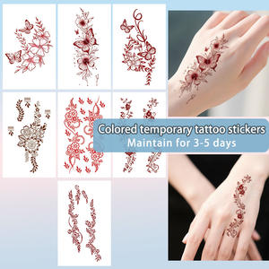 Autocollant <span class=keywords><strong>de</strong></span> <span class=keywords><strong>tatouages</strong></span> temporaires colorés mystique élégant tatouage au henné fleur rouge tatouage étanche pour visage bras jambe - Product Image 3