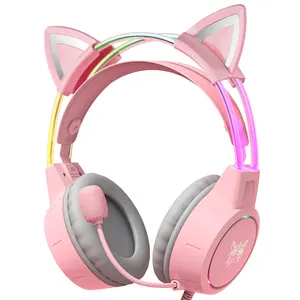 X15 Pro Rgb Free Shipping Cheap Cute Bunny Ear Headset Cute Ps5 Girls Pink Wired 3.5Mm Earphone 2023 Led Luxury Headphones