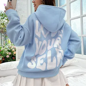 Wholesale Heavyweight French Terry Cotton Cropped Essentials Puff Printing Hoodie Oversized Custom Manufacturers Women's Hoodies