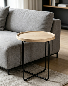 <strong>Round</strong> Wooden Tray Side <strong>Table</strong>, <strong>Black</strong> Metal X Frame Accent End <strong>Table</strong> - Product Image 4