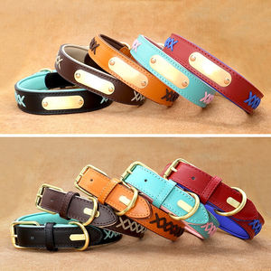 Collier et laisse pour chien à rayures en cuir Pu innovant de marque laser personnalisé - Product Image 4