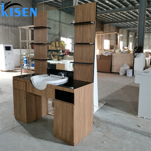 Mueble de peluquería KISEN con espejo, gabinete con lavabo blanco y almacenamiento para salón de belleza - Product Image 2