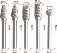 Lot de 5 fraises rotatives en carbure de tungstène OEM, double coupe polie, 6/8/10mm, queue en R, fond plat, brasage argenté pour le travail des métaux